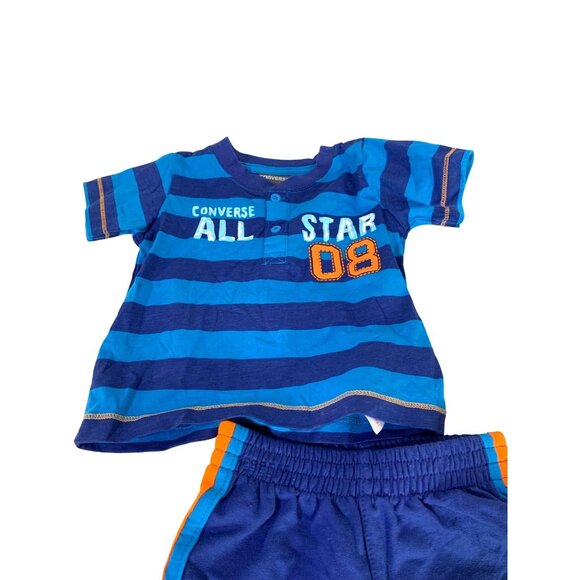 New Converse Boys Infant Baby Size 6 9 Months 2 Piece Set Outfit Tee Striped Sho - Picture 3 of 4